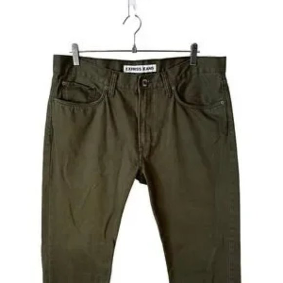 Express Jeans Mens Rocco Slim Fit Skinny Leg Jeans Olive Green Size 36x32 - Picture 3 of 9